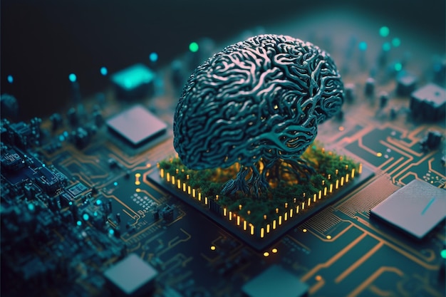 Inteligência artificial nova tecnologia Ciência futurista Abstrato cérebro humano Tecnologia AI CPU chipset da unidade central do processador Big data Aprendizado de máquina e dominação da mente cibernética Generative AI