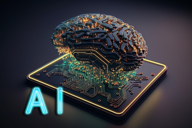 Inteligência artificial nova tecnologia Ciência futurista Abstrato cérebro humano Tecnologia AI CPU chipset da unidade central do processador Big data Aprendizado de máquina e dominação da mente cibernética Generative AI