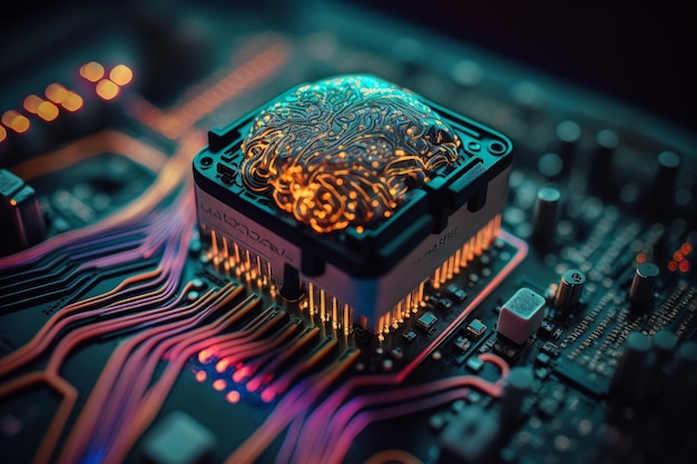 Inteligencia artificial nueva tecnología Ciencia futurista Resumen cerebro humano Tecnología de IA CPU unidad central de procesador conjunto de chips Big data Aprendizaje automático y dominación de la mente cibernética IA generativa