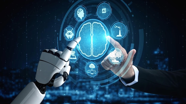 Inteligencia artificial robot futurista esclarecedor concepto de tecnología AI