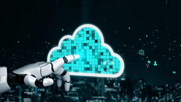 Inteligencia artificial robot futurista esclarecedor concepto de tecnología AI