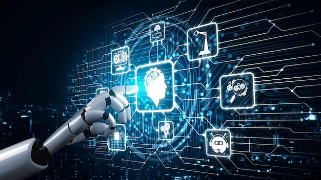 Inteligencia artificial robot futurista esclarecedor concepto de tecnología AI