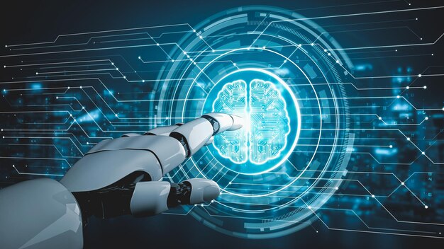 Inteligencia artificial robot futurista esclarecedor concepto de tecnología AI