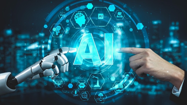 Inteligencia artificial robot futurista esclarecedor concepto de tecnología AI