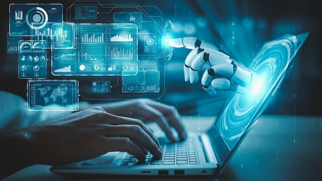 Inteligencia artificial robot futurista esclarecedor concepto de tecnología AI