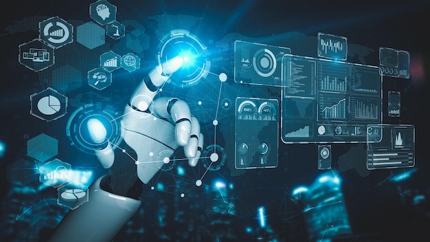 Inteligencia artificial robot futurista esclarecedor concepto de tecnología AI