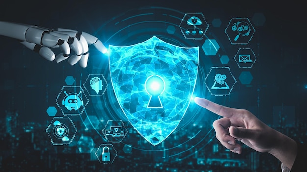 Inteligencia artificial robótica futurista que ilumina el desarrollo de la tecnología de IA y el concepto de aprendizaje automático Investigación científica biónica robótica global para el futuro de la vida humana Gráfico de representación 3D