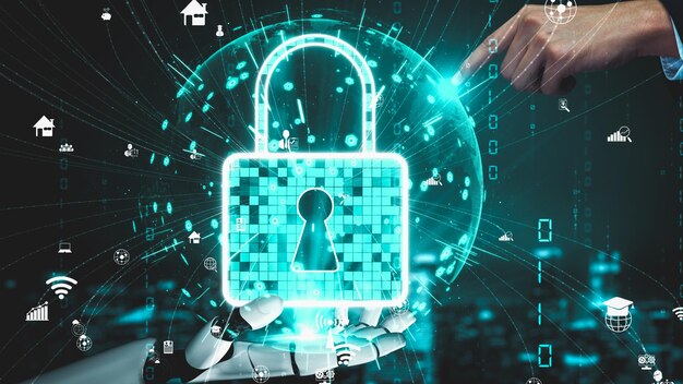 Inteligencia artificial robótica futurista que ilumina el desarrollo de la tecnología de IA y el concepto de aprendizaje automático Investigación científica biónica robótica global para el futuro de la vida humana Gráfico de representación 3D