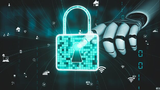 Inteligencia artificial robótica futurista que ilumina el desarrollo de la tecnología de IA y el concepto de aprendizaje automático Investigación científica biónica robótica global para el futuro de la vida humana Gráfico de representación 3D