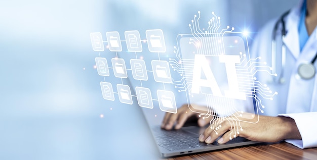 Inteligencia artificial en tecnología médica moderna y automatización de IOT Médico que utiliza el concepto de gestión de documentos de IA