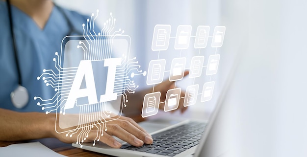 Inteligencia artificial en tecnología médica moderna y automatización de IOT Médico que utiliza el concepto de gestión de documentos de IA