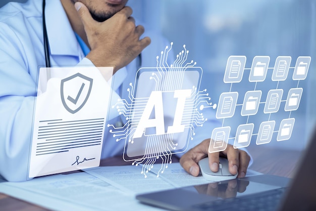 Inteligencia artificial en tecnología médica moderna y automatización de IOT Médico que utiliza el concepto de gestión de documentos de IA