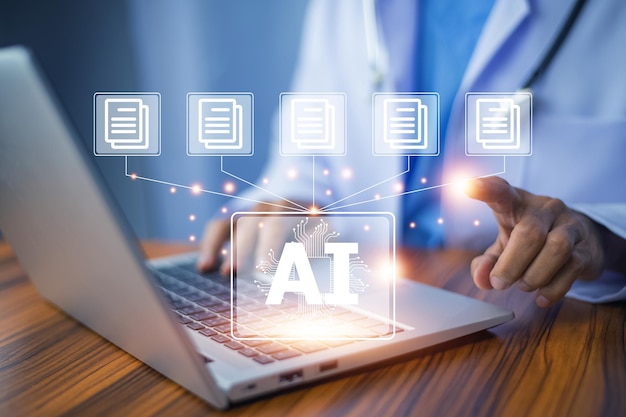 Inteligencia artificial en tecnología médica moderna y automatización de IOT Médico que utiliza el concepto de gestión de documentos de IA