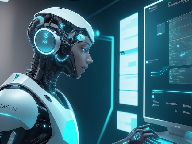 Inteligência Artificial uma mulher usando tecnologia robô inteligente AI gerada