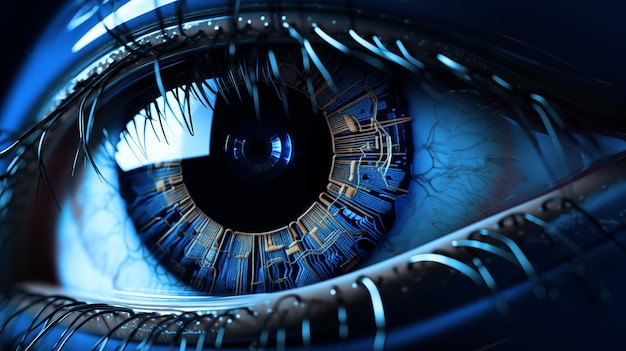 Inteligência artificial Uma visão ampla do futuro de tecnologia de ponta Objetivos para o sucesso no mundo digital e estrutura de anatomia ocular de perto Veja o olho que é a roda da inovação