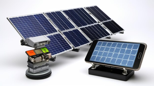 Intelligente Überwachung von Solarmodulen auf weißem Hintergrund