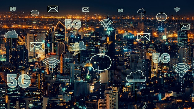 Intelligente digitale Stadt mit Globalisierung abstrakte Grafik, die das Verbindungsnetz zeigt