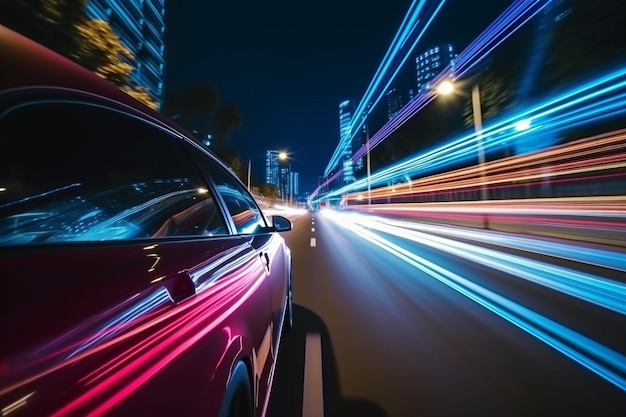 Intelligente digitale Stadt mit hoher Geschwindigkeit Lichtspur von Autos der digitalen Datenübertragung