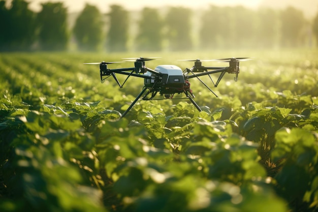 Intelligente landwirtschaftliche Innovation Luftquadcopter über dem Feld