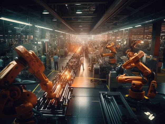 Intelligente Roboterarm-Zusammenarbeit in einer modernen Fabrik