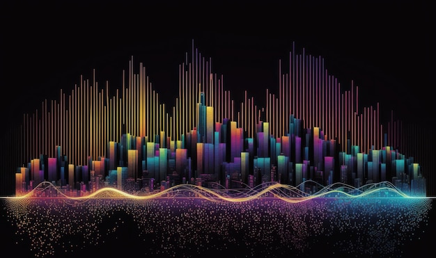 Intelligente Stadt mit Gebäuden und Informationen Schöne farbenfrohe Illustration Vektorstil Generative KI