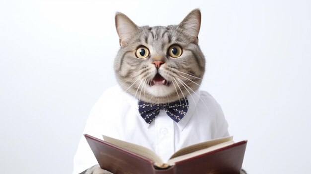 Intelligenter Katzenjunge in Krawatte Schüler oder Lehrer lustige fette Katze in Lehreruniformen