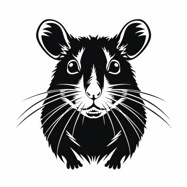 Intensa mirada Vintage Cabeza de ratón negra sobre un fondo blanco