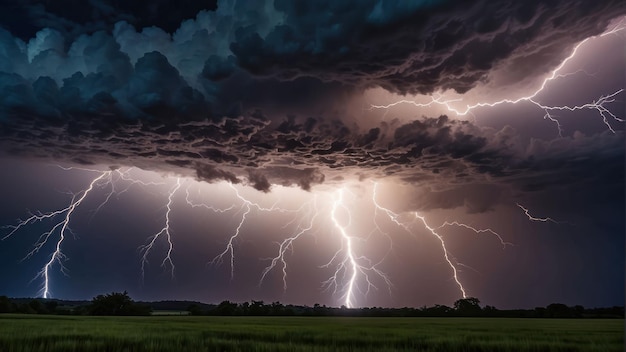 Intensa tempestade de relâmpagos sobre a pradaria