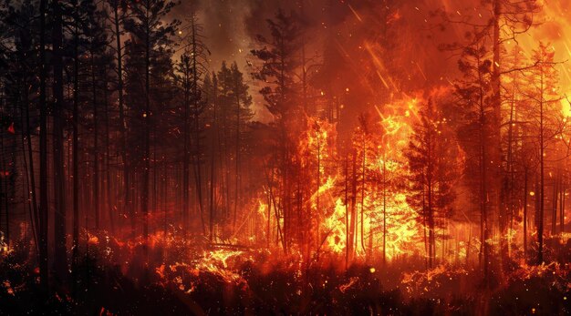 Foto intensas llamas de un enorme incendio forestal