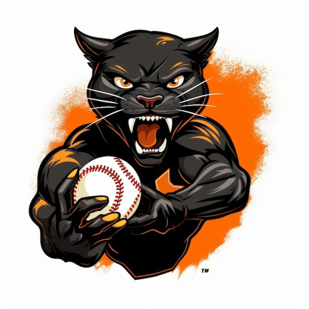 Intense Power Um logotipo dinâmico de softball Black Panther em alta resolução com laranja e preto