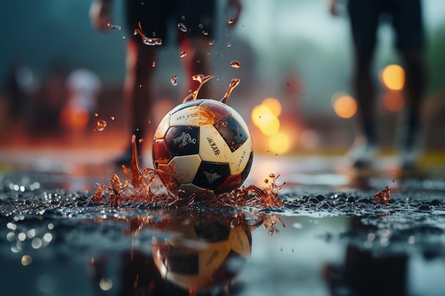 Foto intensiver moment, nahaufnahme eines fußballspielers mit präzisem tritt am freistoßpunkt, fußball bereit