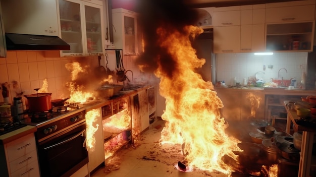 Foto un intenso incendio envuelve la cocina