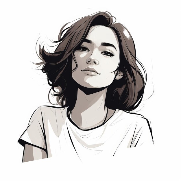 Foto intenso retrato emocionalmente cargado ilustración de una chica de cabello corto