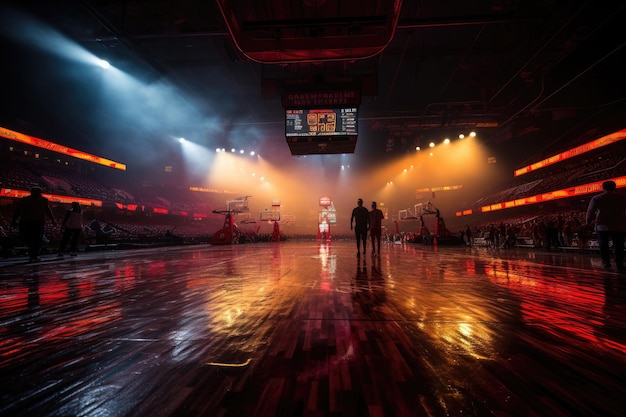 Intenso y vibrante juego de baloncesto en cancha IA generativa