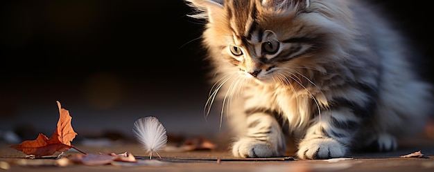 Foto interação brincalhona entre um gatinho de fundo