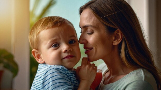 Interação do Dia das Mães entre uma mãe feliz e seus filhos