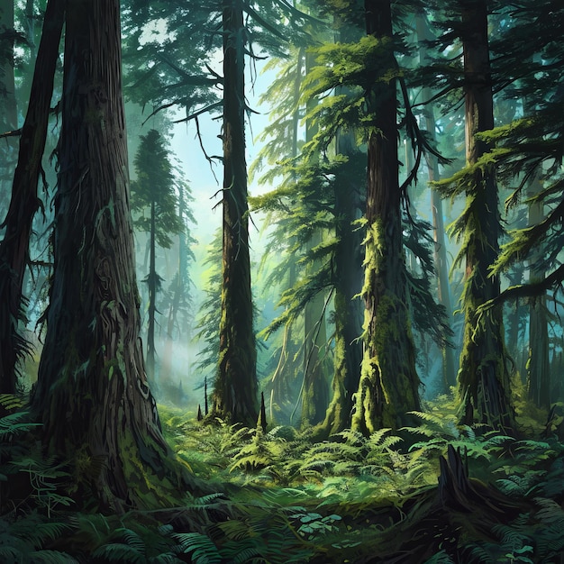 Interação encantadora A beleza espelhada de uma floresta carbonífera capturada na arte de Ga