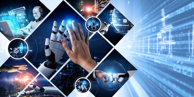 Interação humana com inteligência artificial assistente virtual robô NLP