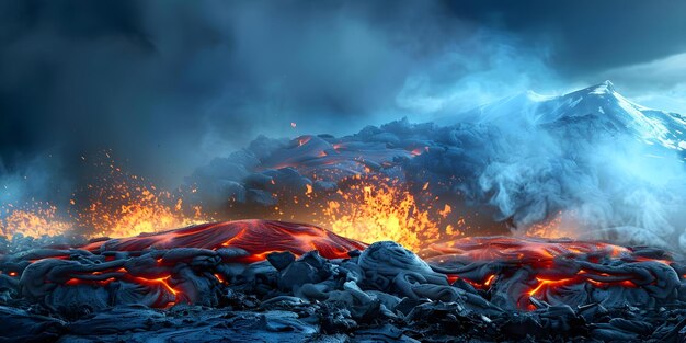 Interacción armoniosa entre la lava caliente y los elementos árticos fríos Concepto Elementos árticos Lava caliente Naturaleza39s Contrastes Harmonía elemental Extremos Unirse