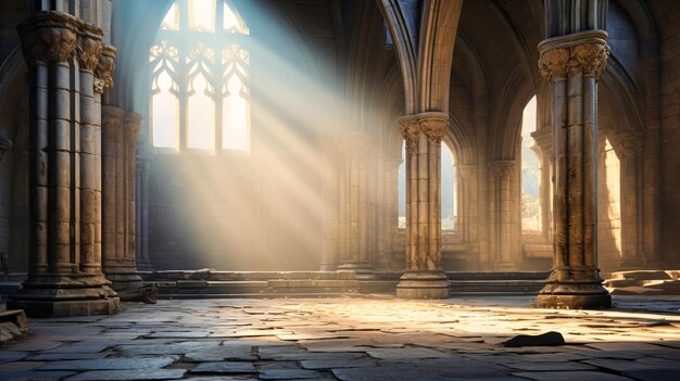 Foto interacción etérea de luz y sombra en una antigua catedral que refleja la santidad arquitectónica