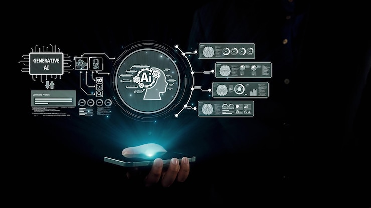 Foto interacción humana con la ia inteligencia artificial proceso cerebral generativo de la ia uuid