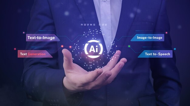 La interacción humana con la inteligencia artificial AI asistente virtual chatbot en el concepto de inteligencia artificial AI