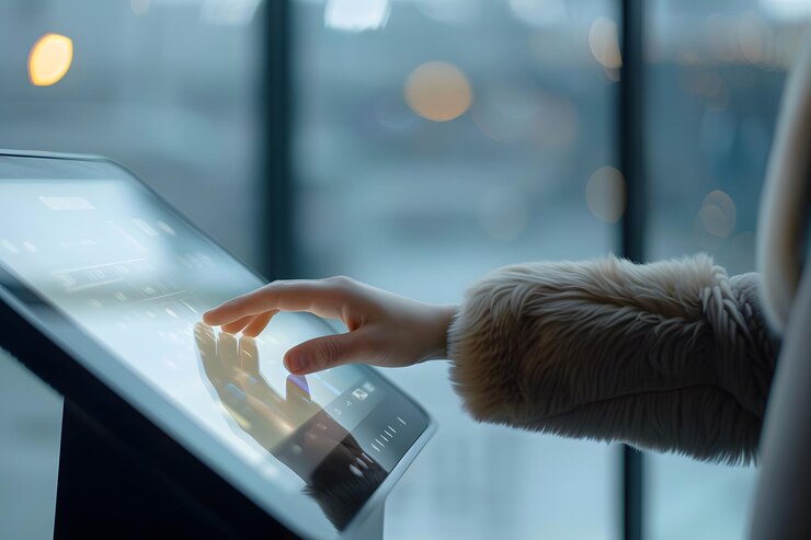 Interacción con la tecnología Un primer plano de una mano interactuando con una pantalla táctil