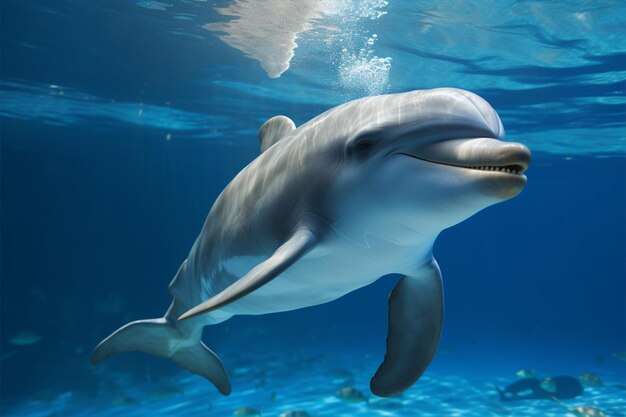 Interaktive Aquarium-Erfahrung Delfine blicken aufgeregt auf faszinierte Zuschauer