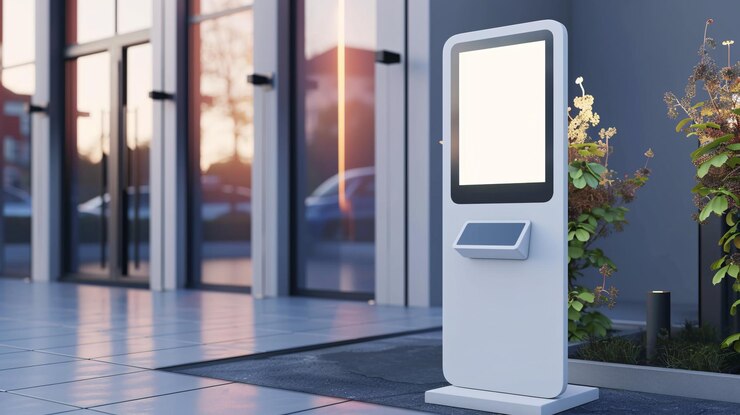 Foto interaktives self-service-terminal mit modernem und vielseitigem design mit einem realistischen 3d-display und touchscreen-funktionalität