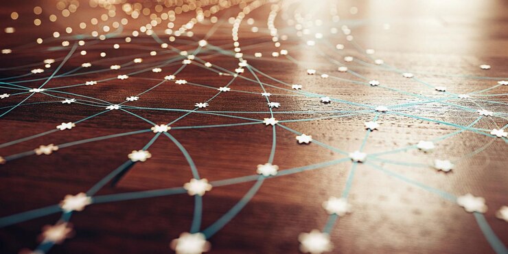 Foto interconnected network data flow and communication