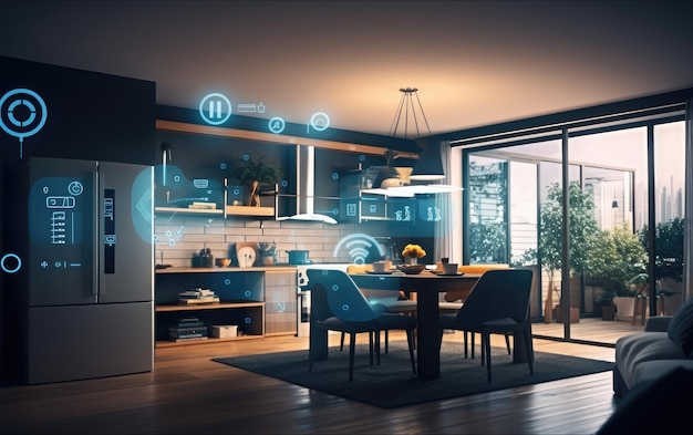 Interface de casa inteligente com realidade aumentada de design de interiores de objetos iot IA generativa