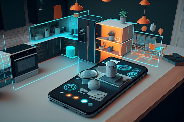 Interface de casa inteligente com realidade aumentada de design de interiores de objetos IOT