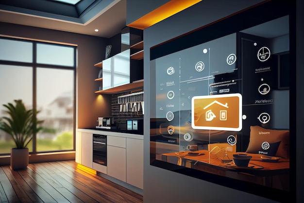 Foto interface de casa inteligente com realidade aumentada de design de interiores de objetos iot