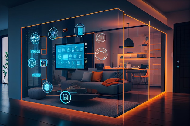 Interface de casa inteligente com realidade aumentada de design de interiores de objetos IOT